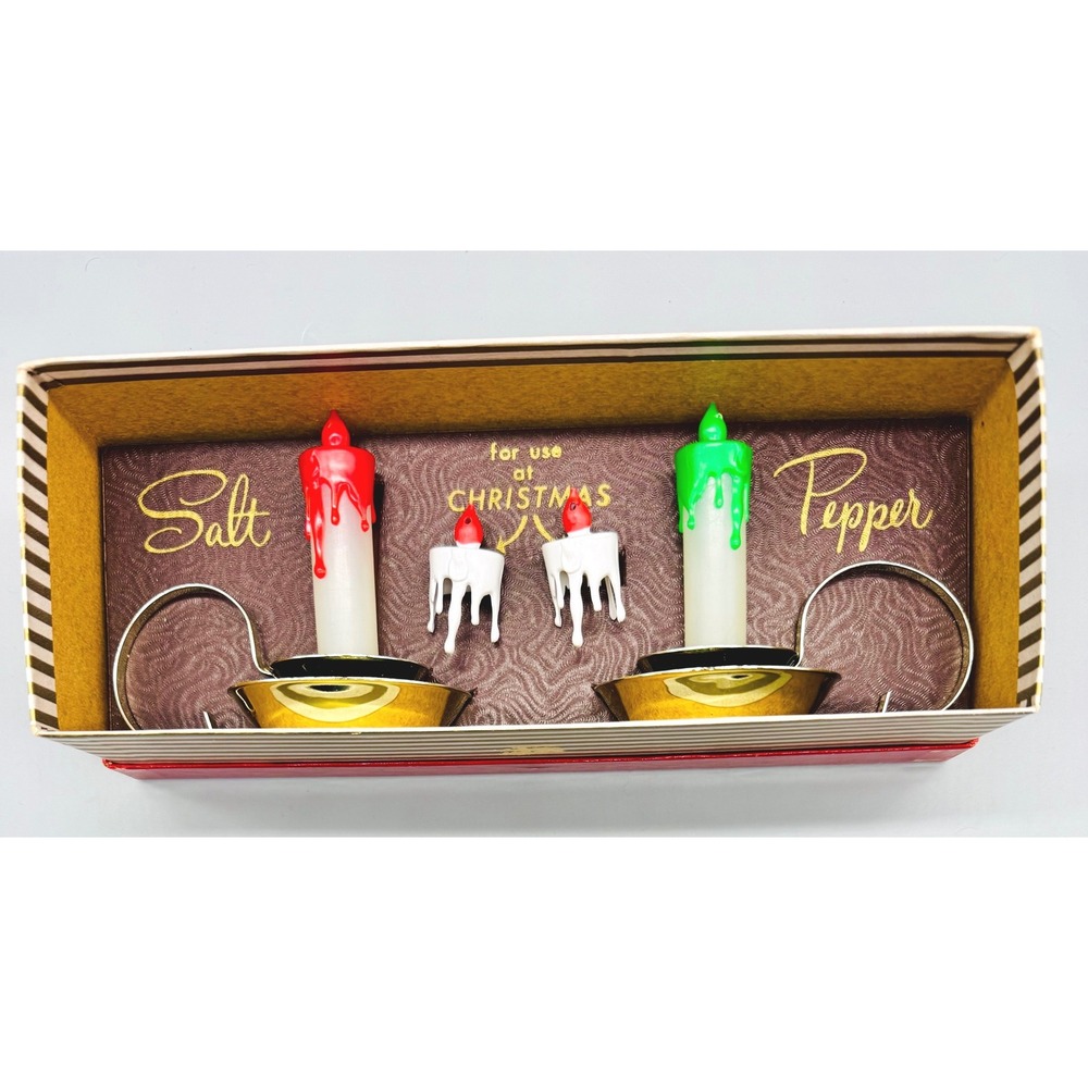 Vintage Davis Christmas Salt Pepper Shakers Candle Sticks Original Box